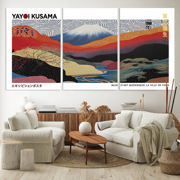 Framed Yayoi Kusama 1986 Wall Art Print – Japanese Wall Art Print, Wabi Sabi Yayoi Kusama Print - Vibrant Abstract Landscape Canvas Print