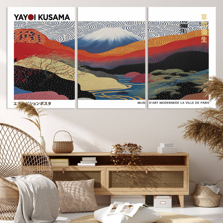 14839-MGV-CV-36X24-Framed Yayoi Kusama 1986 Wall Art Print – Japanese Wall Art Print, Wabi Sabi Yayoi Kusama Print - Vibrant Abstract Landscape Canvas Print