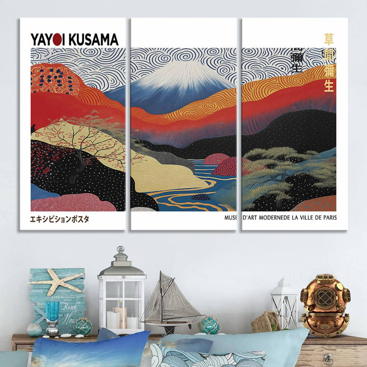 Framed Yayoi Kusama 1986 Wall Art Print – Japanese Wall Art Print, Wabi Sabi Yayoi Kusama Print - Vibrant Abstract Landscape Canvas Print
