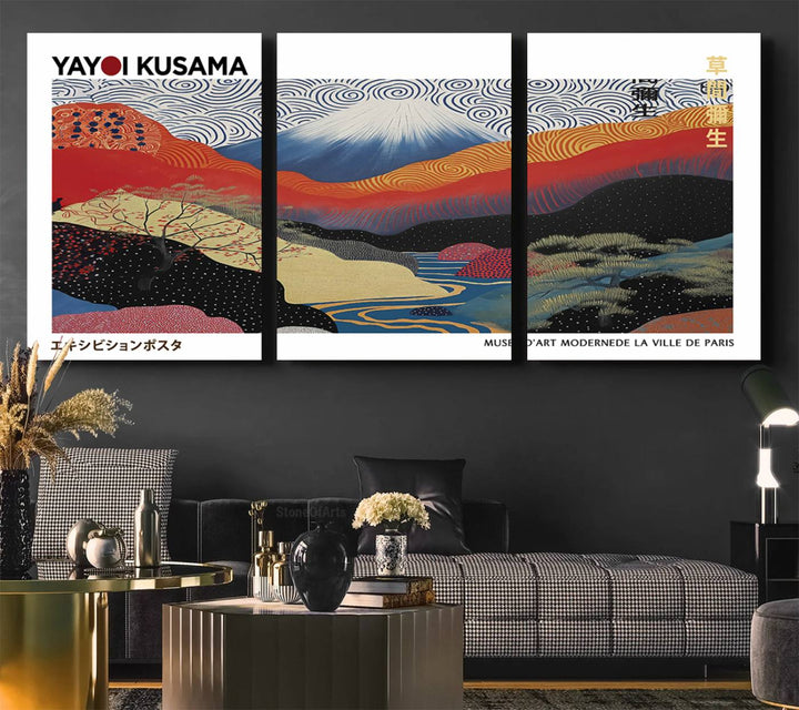 Framed Yayoi Kusama 1986 Wall Art Print – Japanese Wall Art Print, Wabi Sabi Yayoi Kusama Print - Vibrant Abstract Landscape Canvas Print