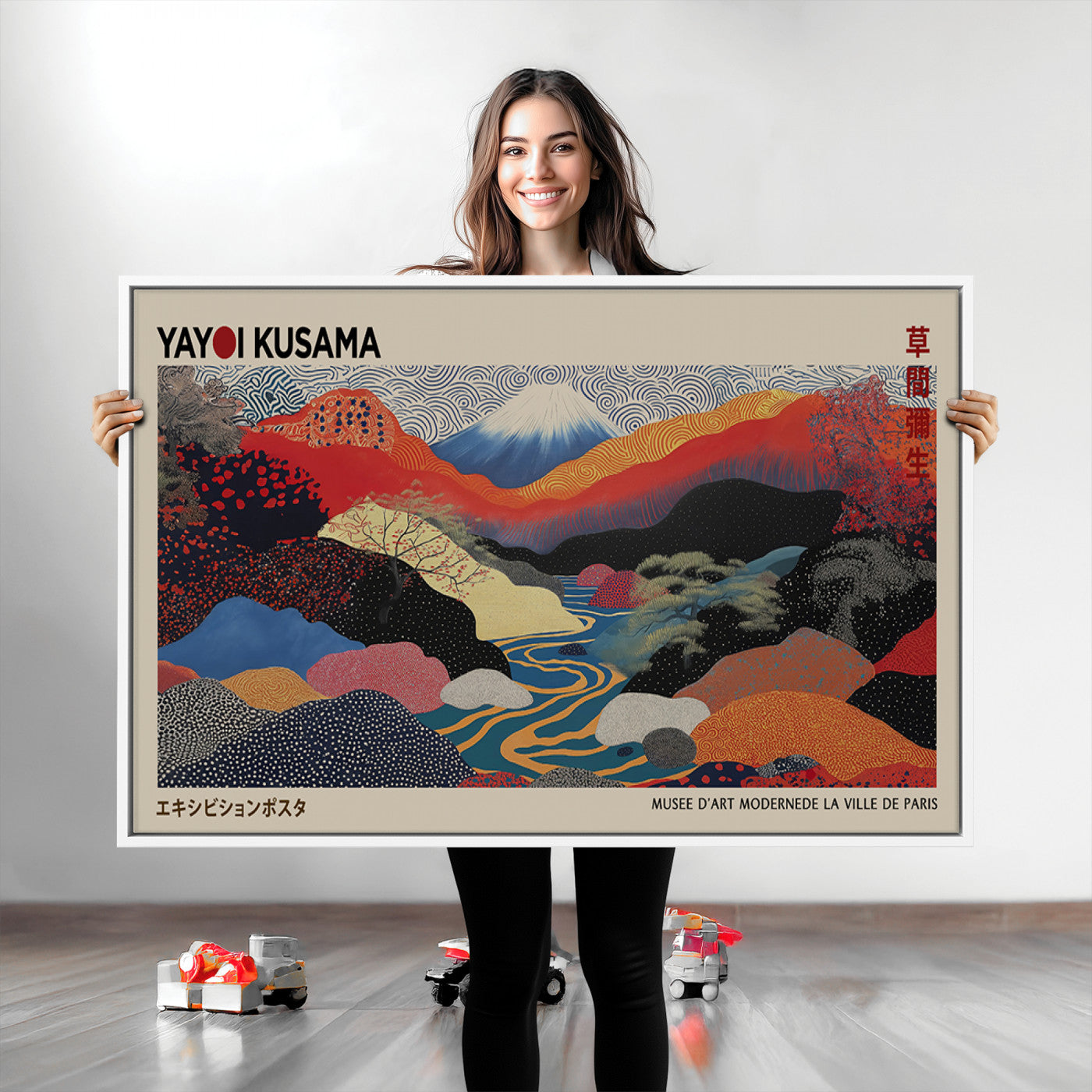 27188-MGV-CV-36X24-Framed Yayoi Kusama 1986 Wall Art Print – Japanese Wall Art Print, Wabi Sabi Yayoi Kusama Print - Vibrant Abstract Landscape Canvas Print