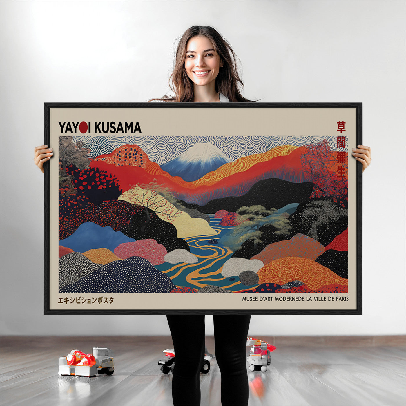 27188-MGV-CV-36X24-Framed Yayoi Kusama 1986 Wall Art Print – Japanese Wall Art Print, Wabi Sabi Yayoi Kusama Print - Vibrant Abstract Landscape Canvas Print