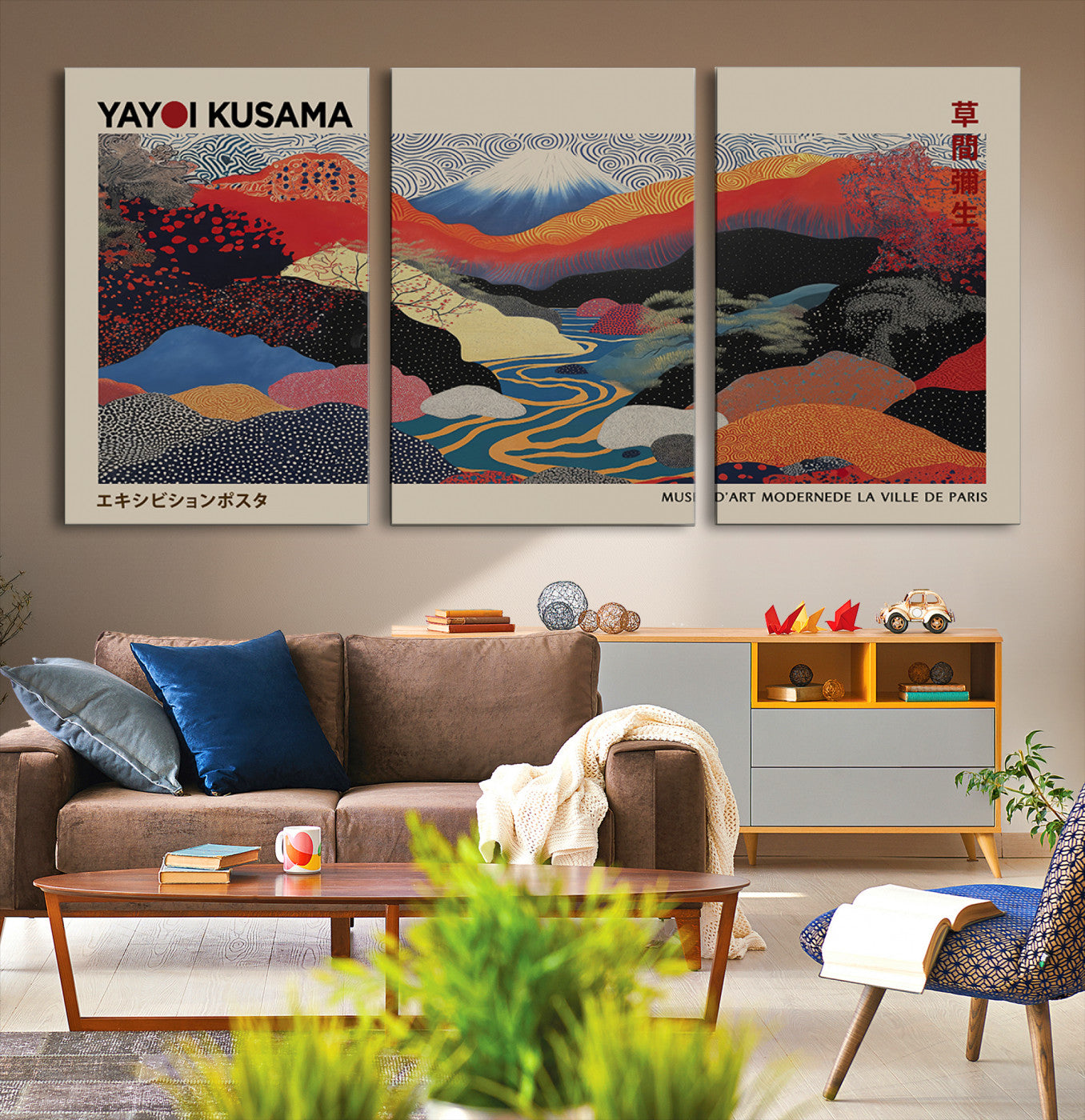 27188-MGV-CV-36X24-Framed Yayoi Kusama 1986 Wall Art Print – Japanese Wall Art Print, Wabi Sabi Yayoi Kusama Print - Vibrant Abstract Landscape Canvas Print