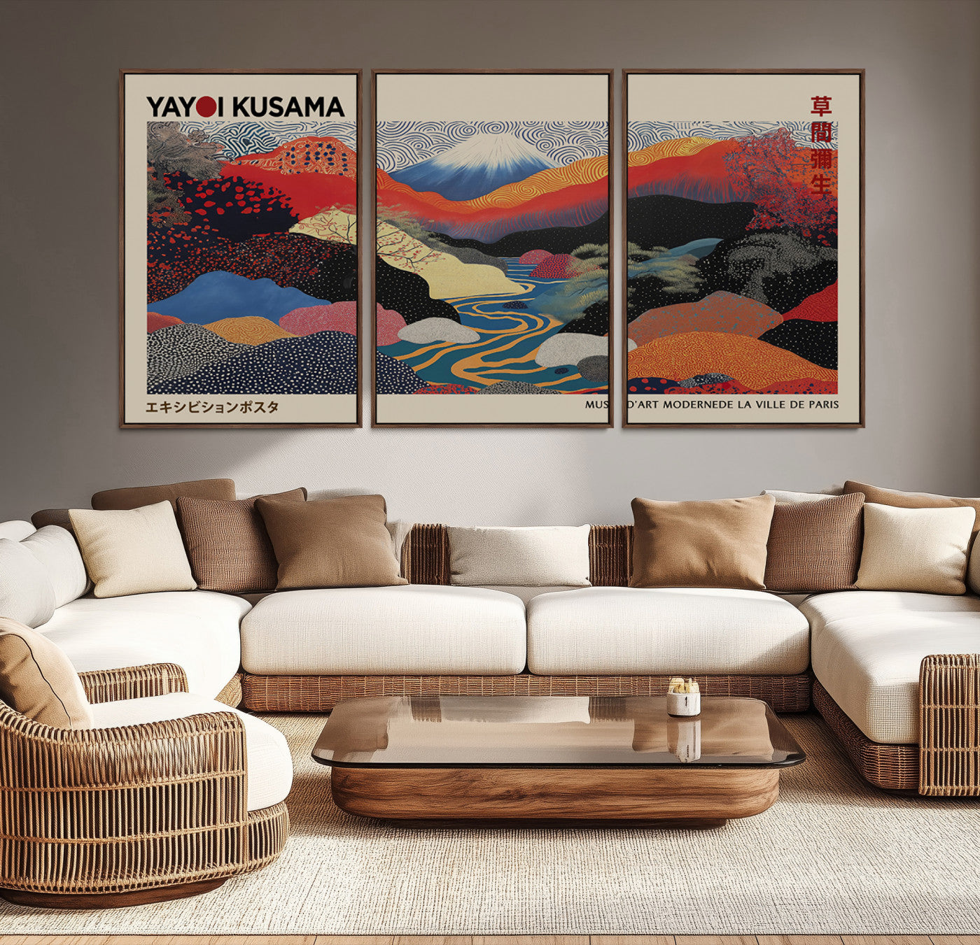27188-MGV-CV-36X24-Framed Yayoi Kusama 1986 Wall Art Print – Japanese Wall Art Print, Wabi Sabi Yayoi Kusama Print - Vibrant Abstract Landscape Canvas Print