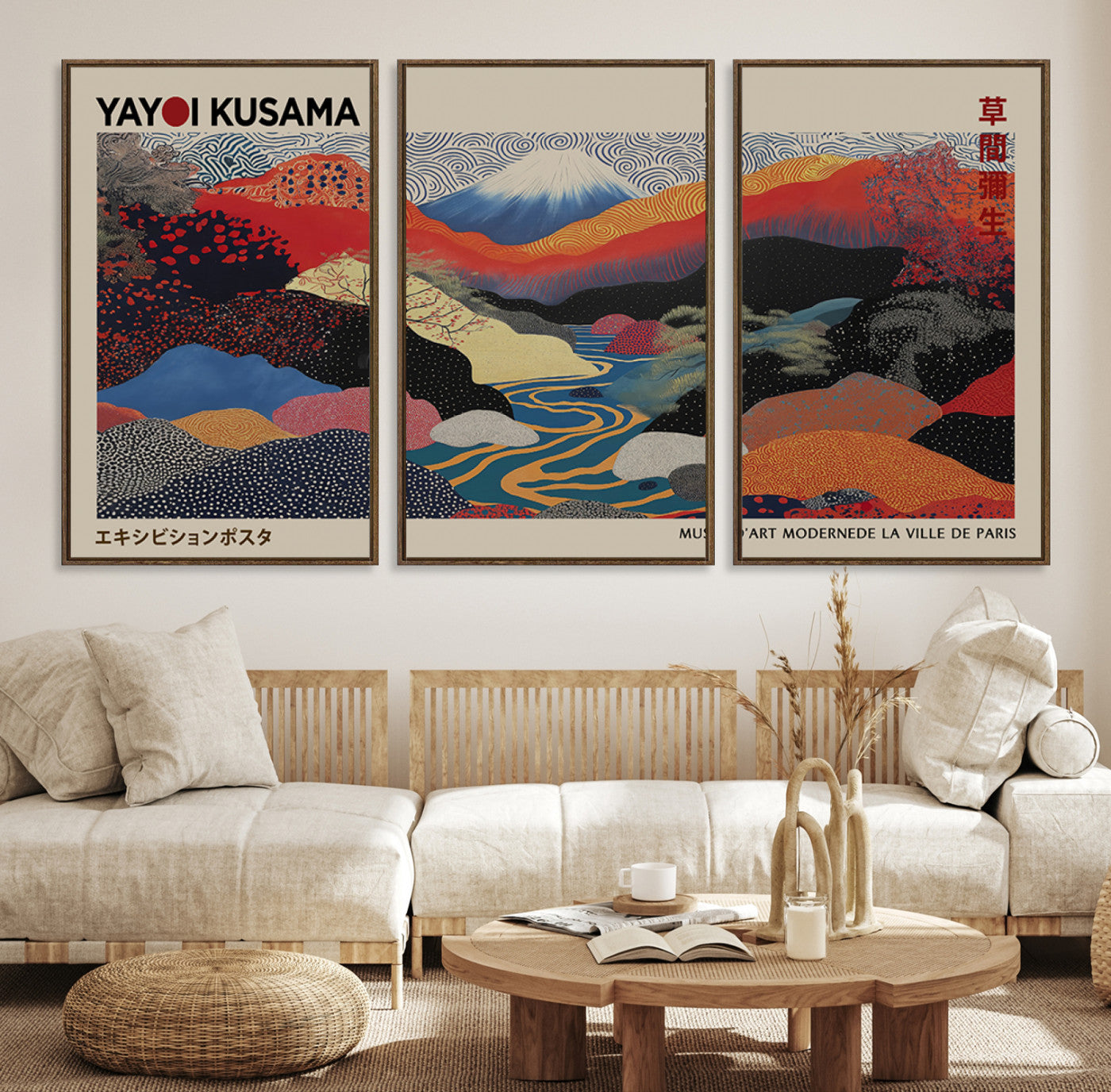 27188-MGV-CV-36X24-Framed Yayoi Kusama 1986 Wall Art Print – Japanese Wall Art Print, Wabi Sabi Yayoi Kusama Print - Vibrant Abstract Landscape Canvas Print