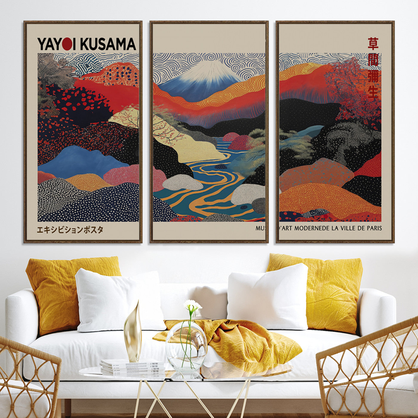 27188-MGV-CV-36X24-Framed Yayoi Kusama 1986 Wall Art Print – Japanese Wall Art Print, Wabi Sabi Yayoi Kusama Print - Vibrant Abstract Landscape Canvas Print