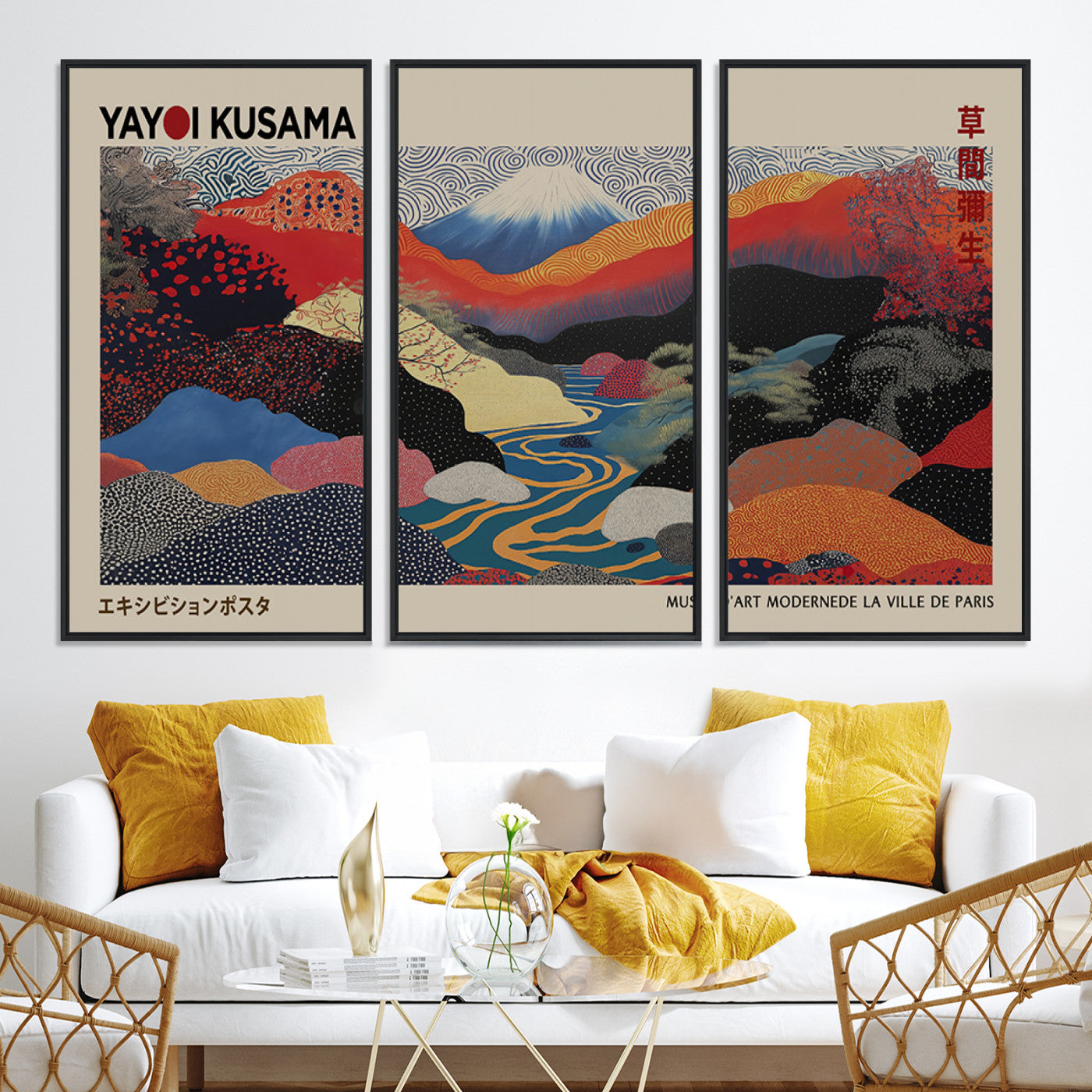 27188-MGV-CV-36X24-Framed Yayoi Kusama 1986 Wall Art Print – Japanese Wall Art Print, Wabi Sabi Yayoi Kusama Print - Vibrant Abstract Landscape Canvas Print