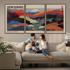 27188-MGV-FC-60X30-3P_Walnut-Framed Yayoi Kusama 1986 Wall Art Print – Japanese Wall Art Print, Wabi Sabi Yayoi Kusama Print - Vibrant Abstract Landscape Canvas Print