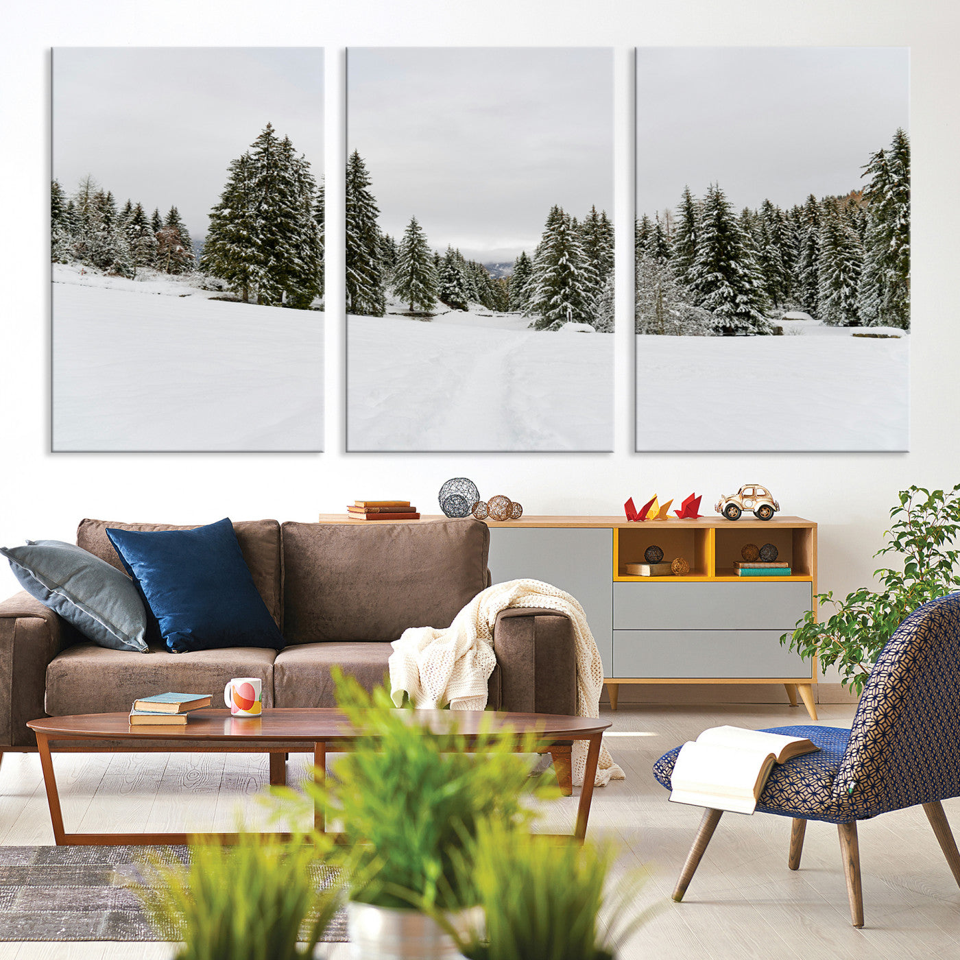 24581417-MGV-CV-36X24-Frosty Pines Wall Art Canvas Print, Silent Snowfall Print, Framed Cozy Cabin Vibes Art Print, Large Rustic Woodland Escape Printing