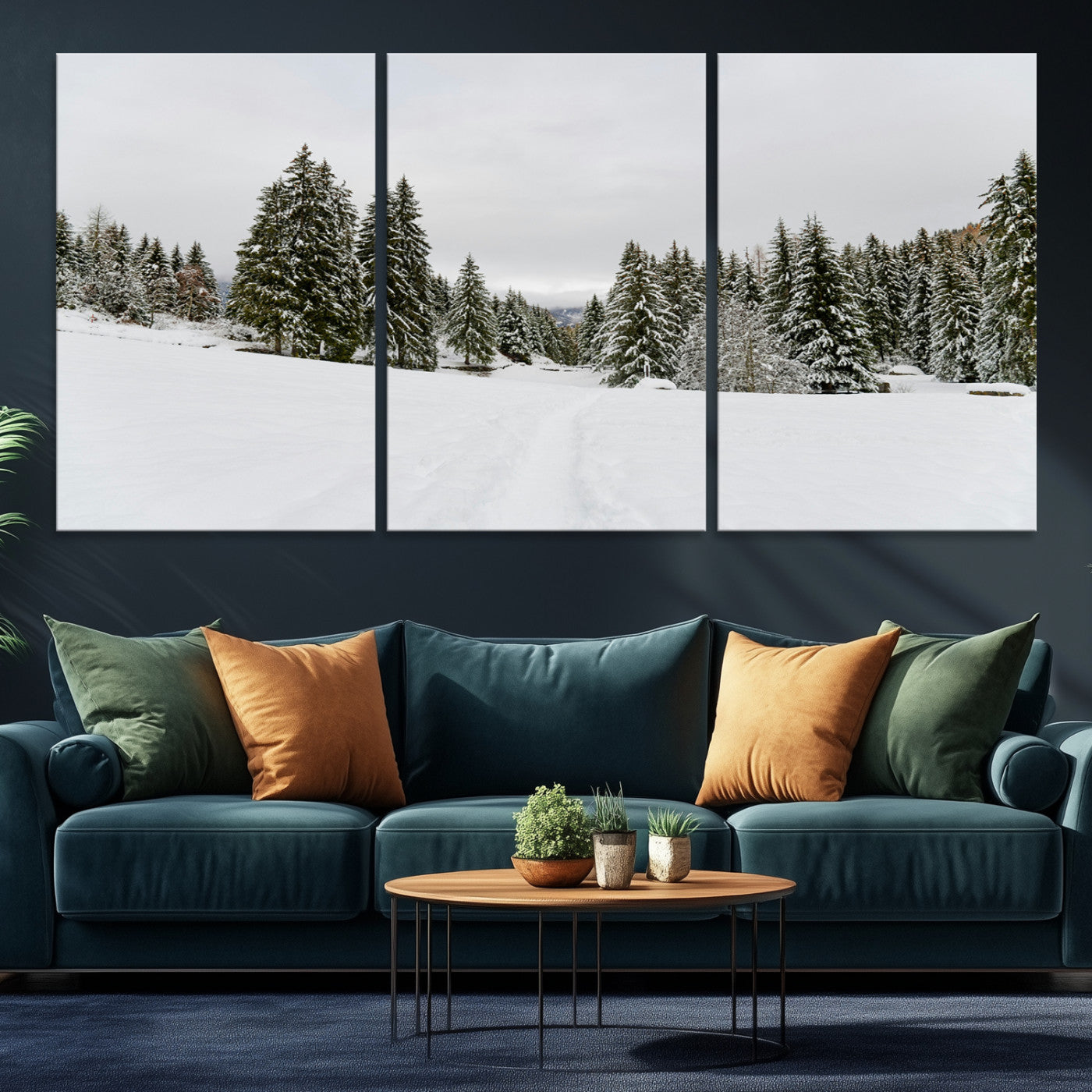 24581417-MGV-CV-36X24-Frosty Pines Wall Art Canvas Print, Silent Snowfall Print, Framed Cozy Cabin Vibes Art Print, Large Rustic Woodland Escape Printing
