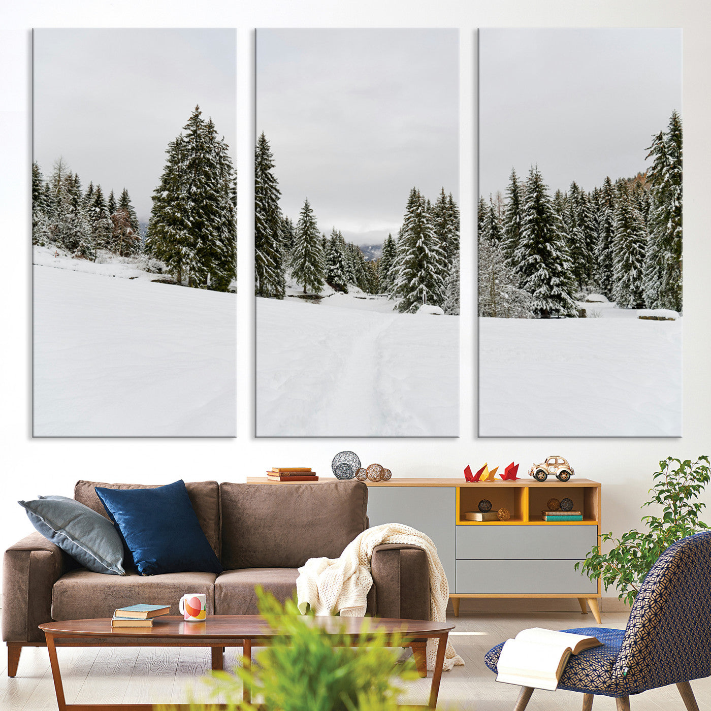 24581417-MGV-CV-36X24-Frosty Pines Wall Art Canvas Print, Silent Snowfall Print, Framed Cozy Cabin Vibes Art Print, Large Rustic Woodland Escape Printing