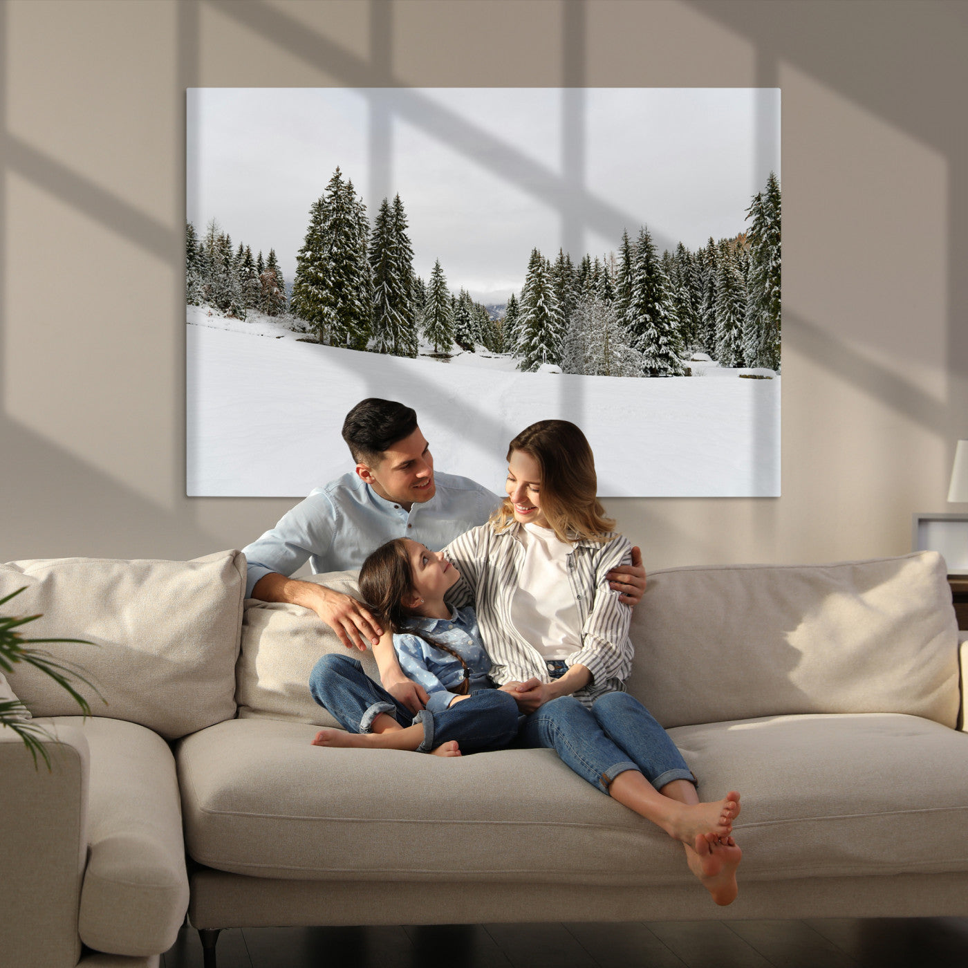 Frosty Pines Wall Art Canvas Print, Silent Snowfall Print, Framed Cozy Cabin Vibes Art Print, Large Rustic Woodland Escape Printing