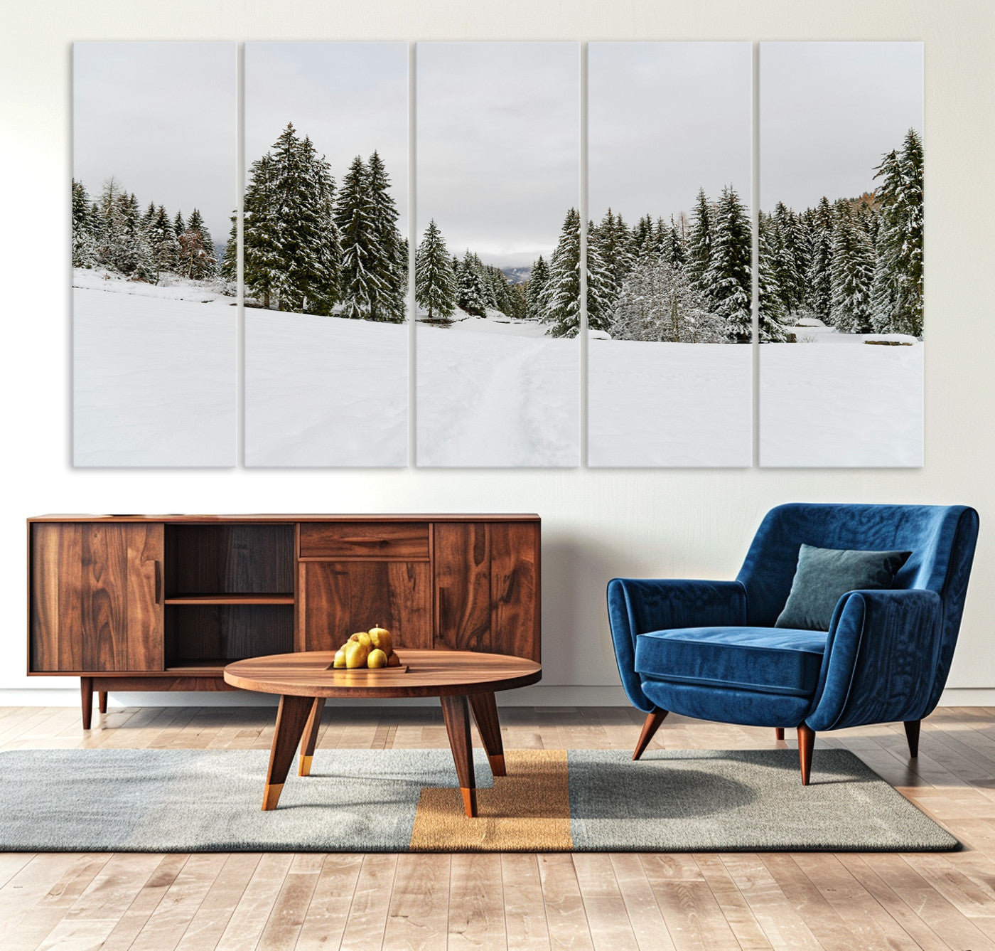24581417-MGV-CV-36X24-Frosty Pines Wall Art Canvas Print, Silent Snowfall Print, Framed Cozy Cabin Vibes Art Print, Large Rustic Woodland Escape Printing