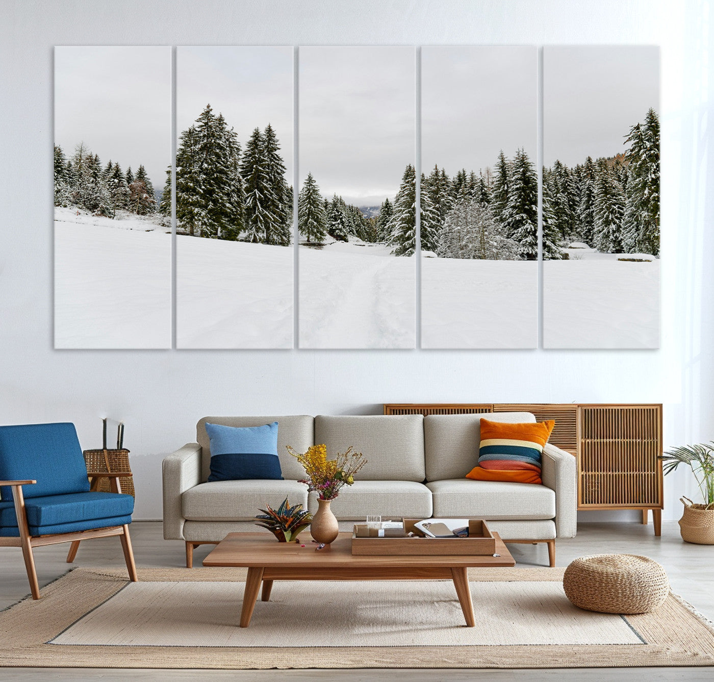 24581417-MGV-CV-36X24-Frosty Pines Wall Art Canvas Print, Silent Snowfall Print, Framed Cozy Cabin Vibes Art Print, Large Rustic Woodland Escape Printing
