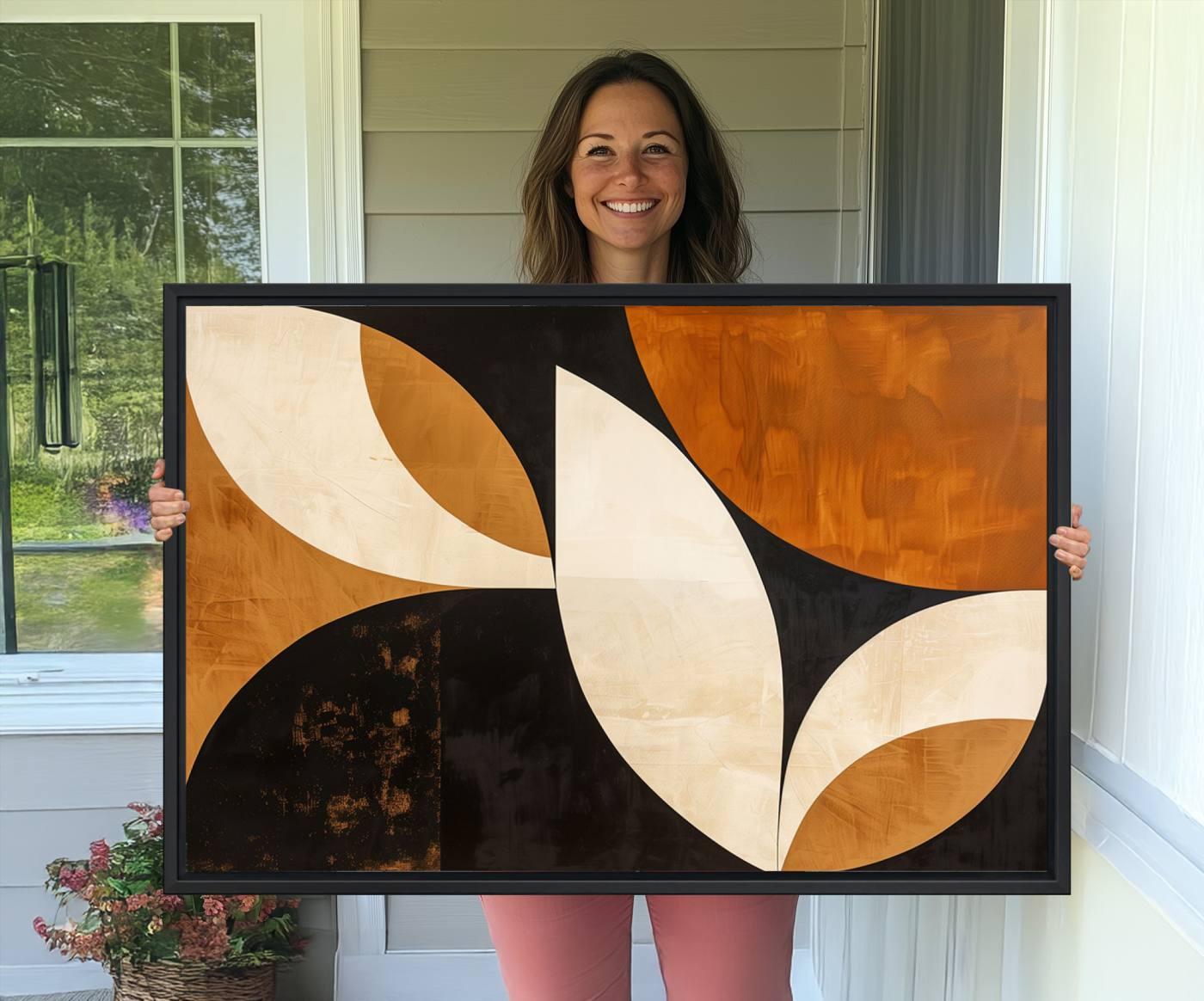21251-MGV-CV-36X24-Geometric Abstract Wall Art Canvas Print, Mid Century Modern Wall Art Print