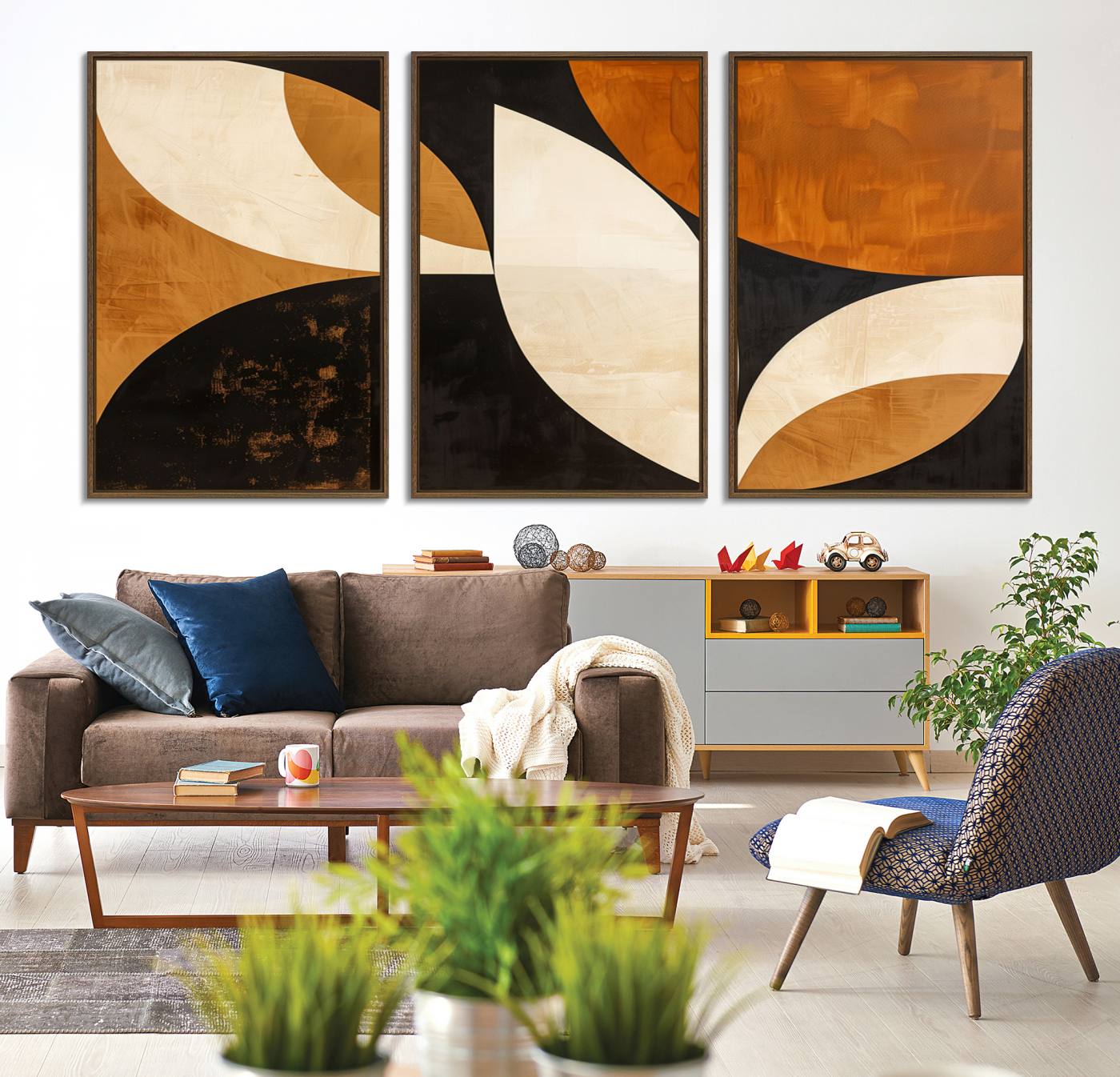21251-MGV-CV-36X24-Geometric Abstract Wall Art Canvas Print, Mid Century Modern Wall Art Print