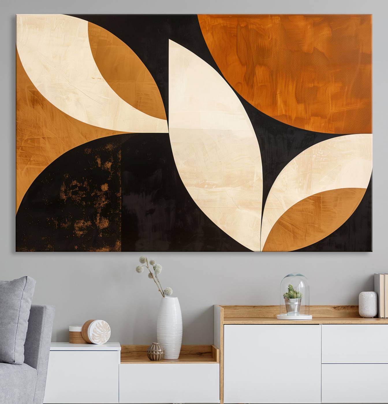 21251-MGV-CV-36X24-Geometric Abstract Wall Art Canvas Print, Mid Century Modern Wall Art Print