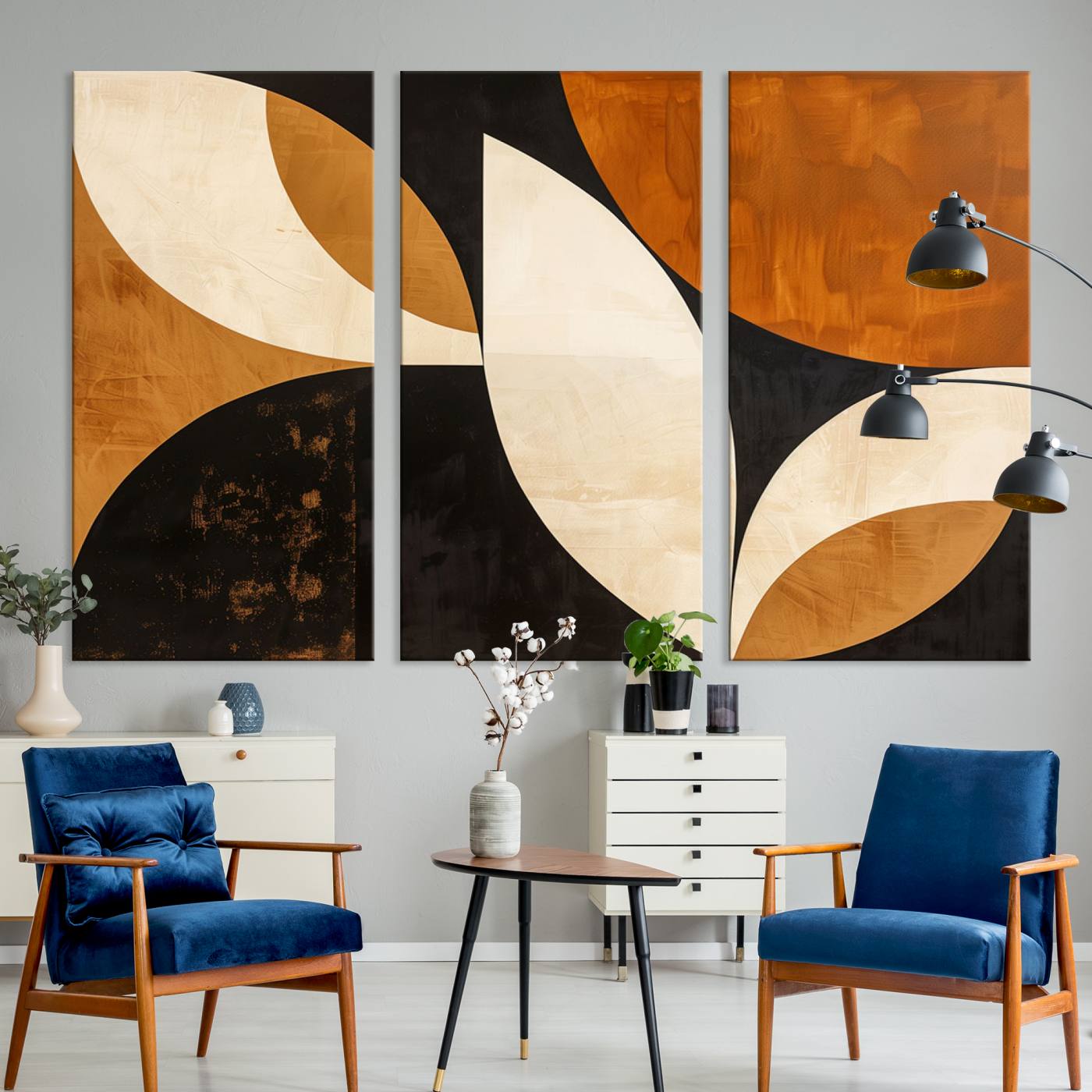 21251-MGV-CV-48X32-3P-Geometric Abstract Wall Art Canvas Print, Mid Century Modern Wall Art Print