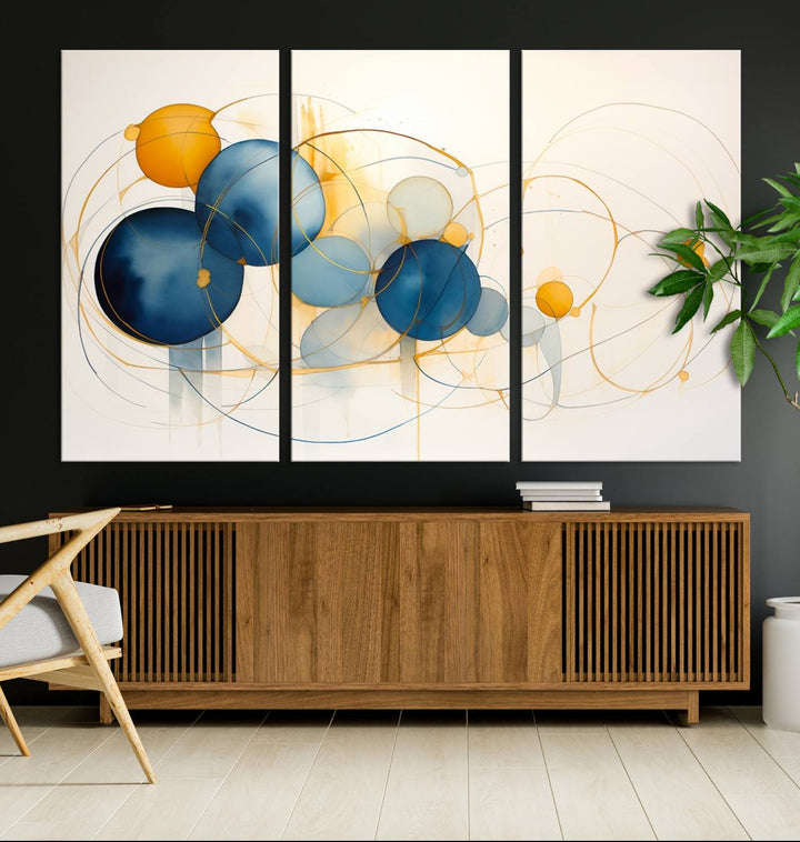Geometric Blue Orange Abstract Wall Art Canvas, Geometric Blue Orange Canvas Print