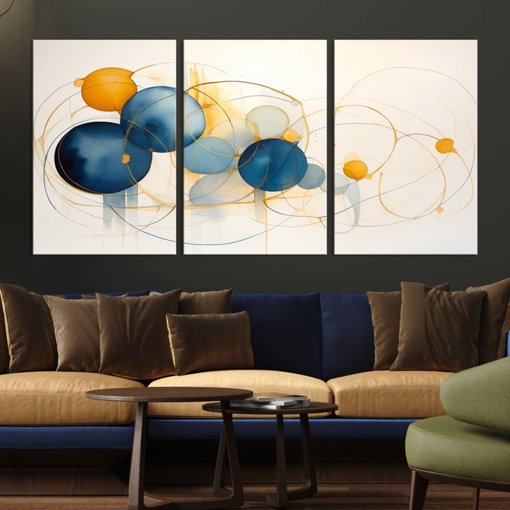 Geometric Blue Orange Abstract Wall Art Canvas, Geometric Blue Orange Canvas Print