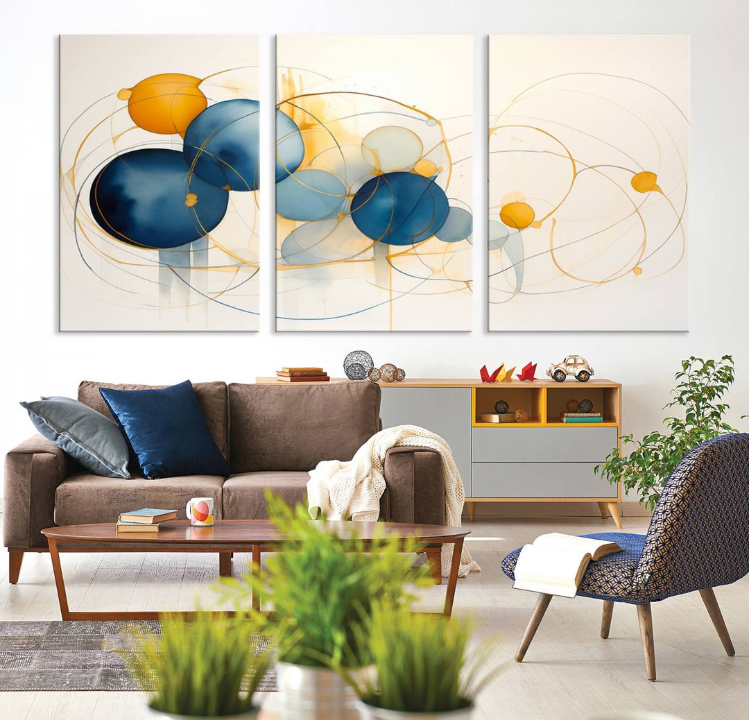 Geometric Blue Orange Abstract Wall Art Canvas, Geometric Blue Orange Canvas Print