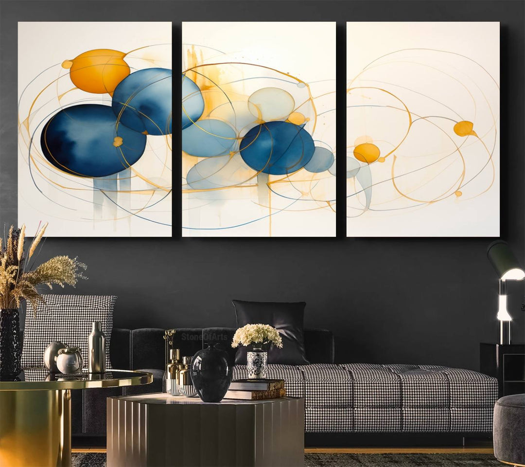 Geometric Blue Orange Abstract Wall Art Canvas, Geometric Blue Orange Canvas Print