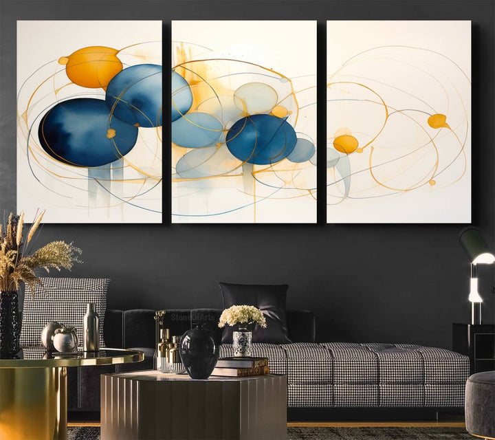 Geometric Blue Orange Abstract Wall Art Canvas, Geometric Blue Orange Canvas Print