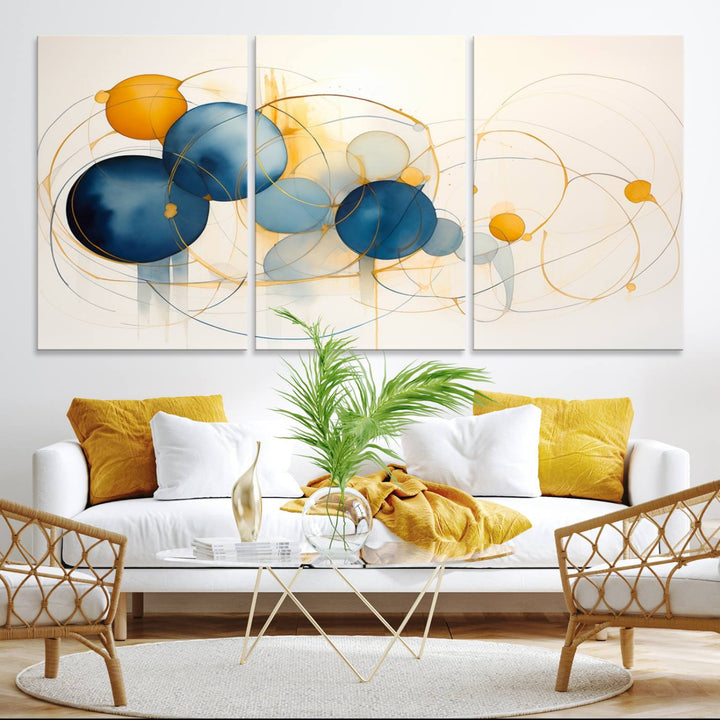 Geometric Blue Orange Abstract Wall Art Canvas, Geometric Blue Orange Canvas Print