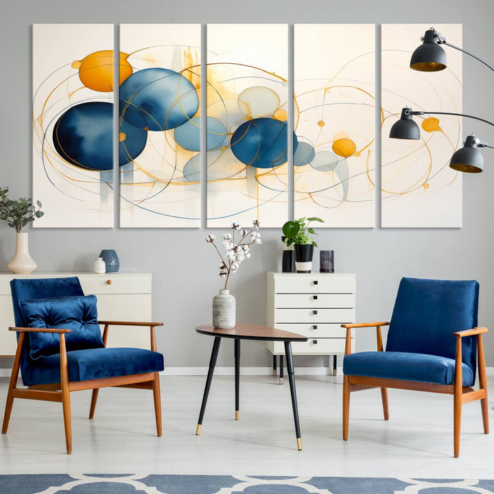 Geometric Blue Orange Abstract Wall Art Canvas, Geometric Blue Orange Canvas Print