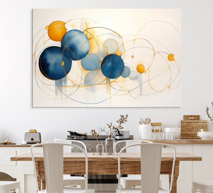 Geometric Blue Orange Abstract Wall Art Canvas, Geometric Blue Orange Canvas Print