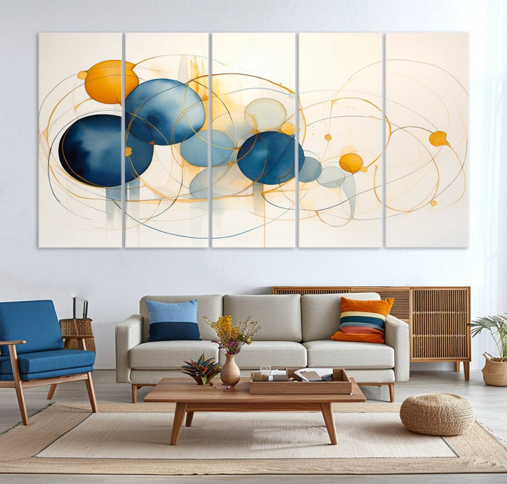 Geometric Blue Orange Abstract Wall Art Canvas, Geometric Blue Orange Canvas Print
