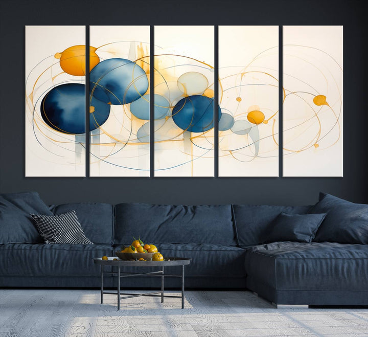 Geometric Blue Orange Abstract Wall Art Canvas, Geometric Blue Orange Canvas Print