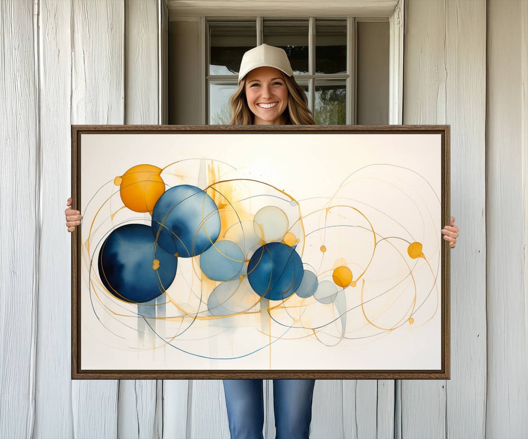 36188-MGV-CV-36X24-Geometric Blue Orange Abstract Wall Art Canvas, Geometric Blue Orange Canvas Print