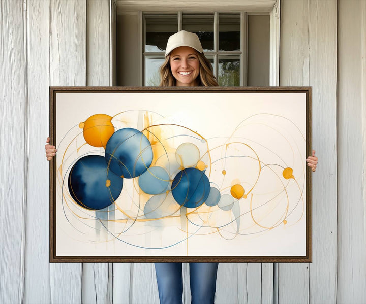 36188-MGV-CV-36X24-Geometric Blue Orange Abstract Wall Art Canvas, Geometric Blue Orange Canvas Print