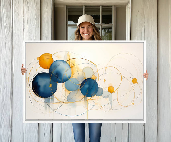 36188-MGV-CV-36X24-Geometric Blue Orange Abstract Wall Art Canvas, Geometric Blue Orange Canvas Print