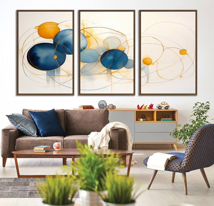 36188-MGV-CV-36X24-Geometric Blue Orange Abstract Wall Art Canvas, Geometric Blue Orange Canvas Print