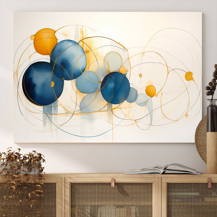 Geometric Blue Orange Abstract Wall Art Canvas, Geometric Blue Orange Canvas Print