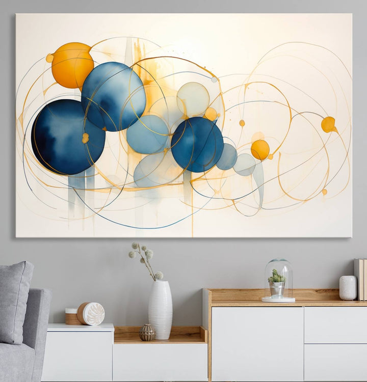 Geometric Blue Orange Abstract Wall Art Canvas, Geometric Blue Orange Canvas Print