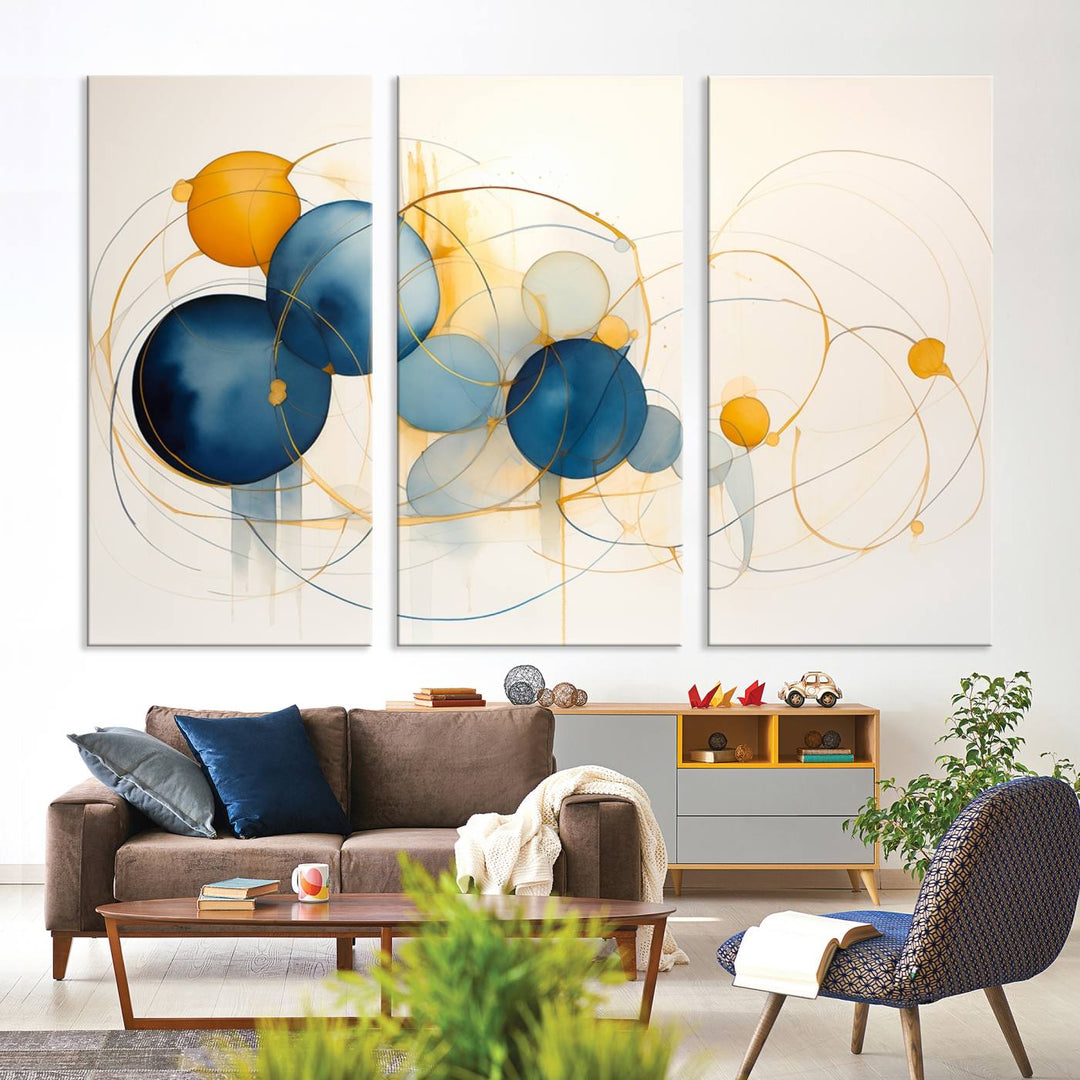 Geometric Blue Orange Abstract Wall Art Canvas, Geometric Blue Orange Canvas Print