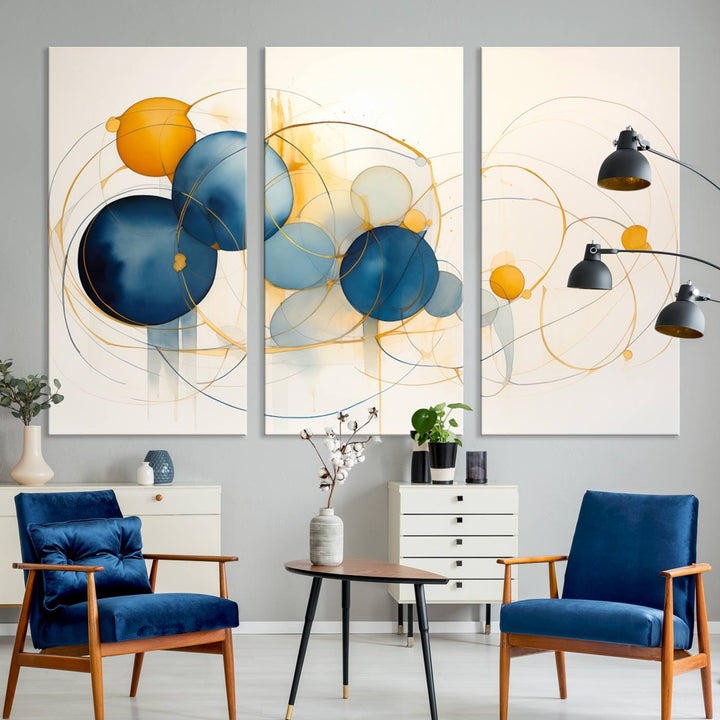 Geometric Blue Orange Abstract Wall Art Canvas, Geometric Blue Orange Canvas Print