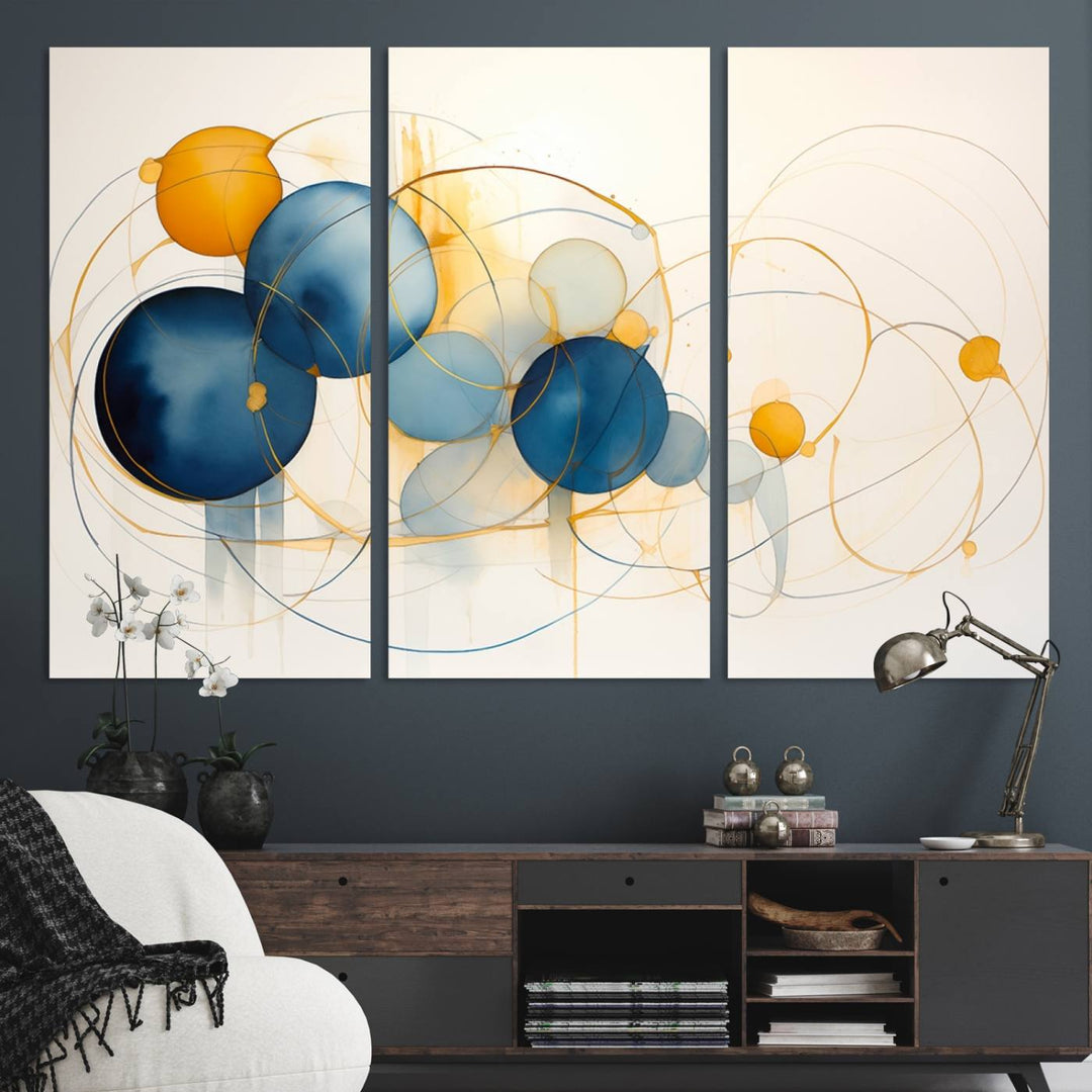Geometric Blue Orange Abstract Wall Art Canvas, Geometric Blue Orange Canvas Print
