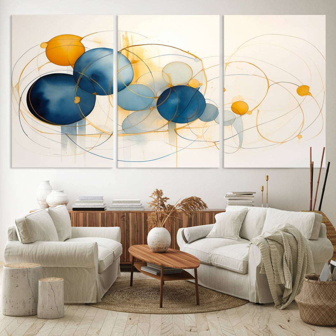 Geometric Blue Orange Abstract Wall Art Canvas, Geometric Blue Orange Canvas Print
