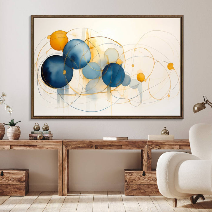 Geometric Blue Orange Abstract Wall Art Canvas, Geometric Blue Orange Canvas Print