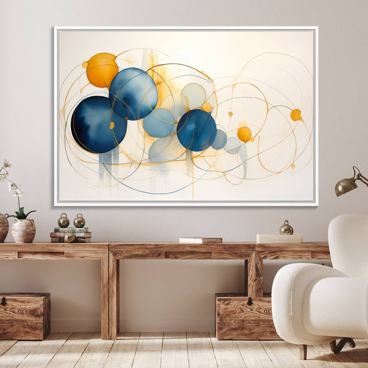 36188-MGV-FC-36X24_White-Geometric Blue Orange Abstract Wall Art Canvas, Geometric Blue Orange Canvas Print