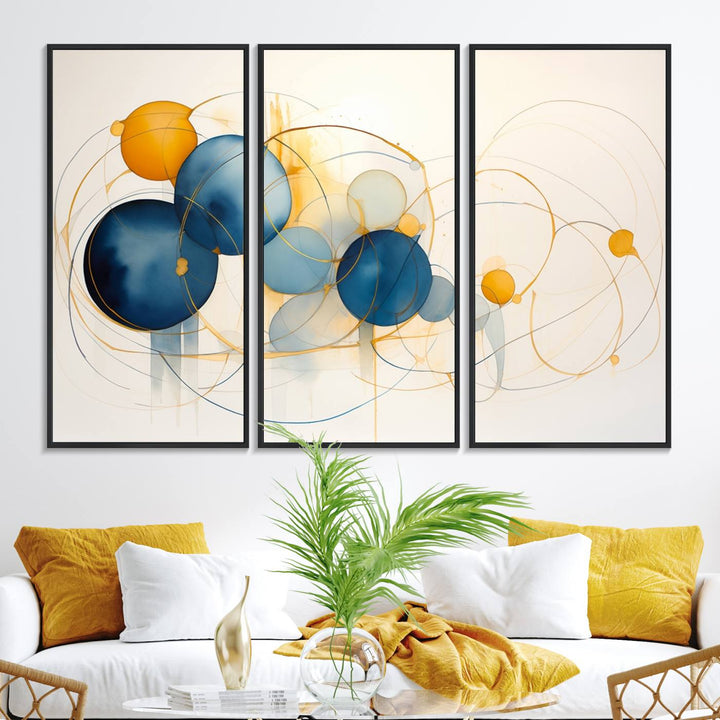 36188-MGV-FC-48X32-3P_Black-Geometric Blue Orange Abstract Wall Art Canvas, Geometric Blue Orange Canvas Print