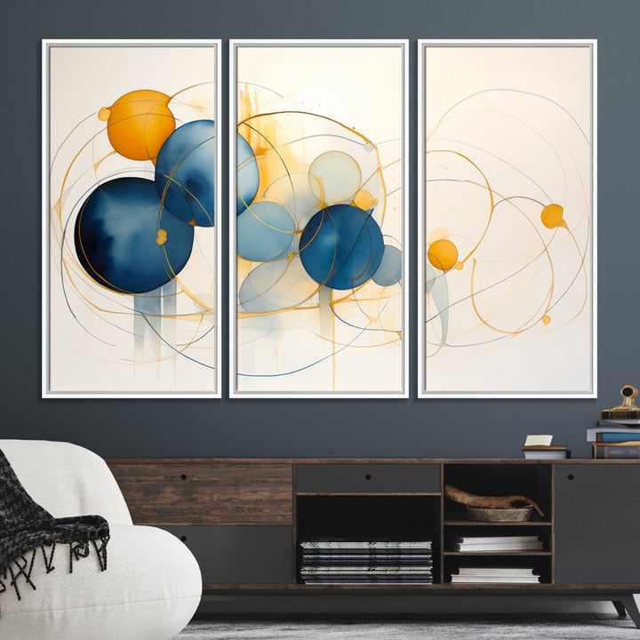 36188-MGV-FC-48X32-3P_White-Geometric Blue Orange Abstract Wall Art Canvas, Geometric Blue Orange Canvas Print