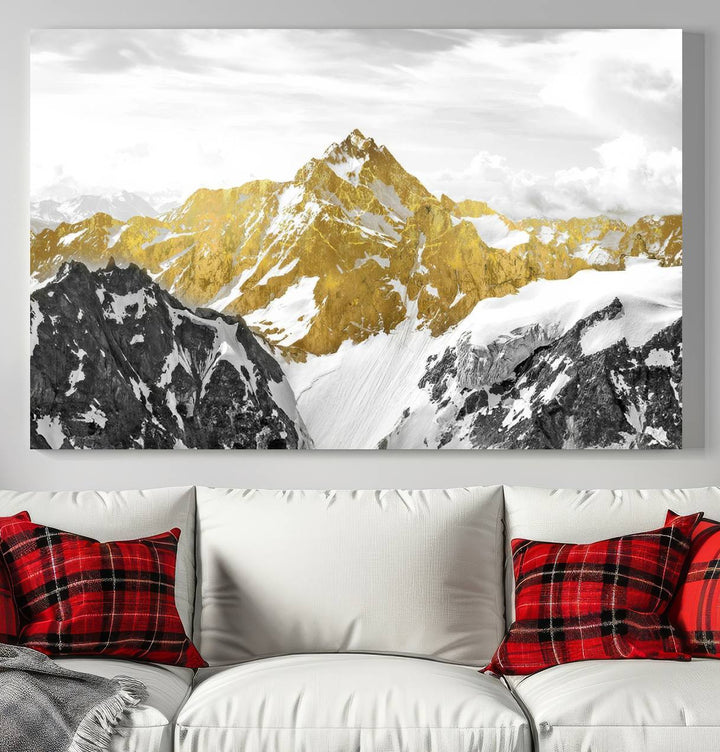 Gold Abstract Mountains Wall Art Print on Canvas, Nature Wall Art Print,
