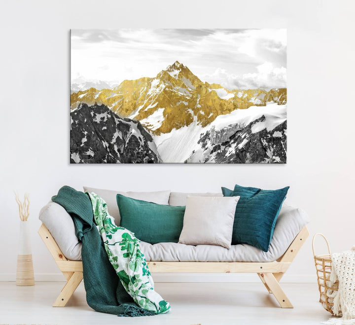 Gold Abstract Mountains Wall Art Print on Canvas, Nature Wall Art Print,