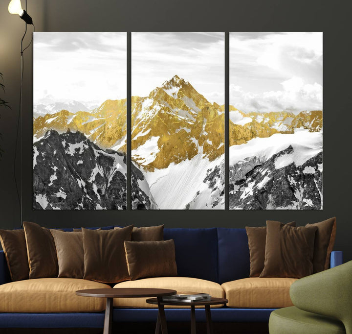 Gold Abstract Mountains Wall Art Print on Canvas, Nature Wall Art Print,