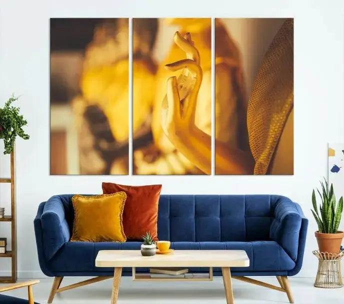 Gold Buddha Statue Hands Wall Art Canvas Print 